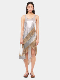Asymetrical chainmail top with golden metallic fringes