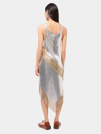 Asymetrical chainmail top with golden metallic fringes