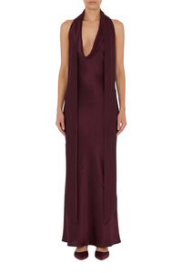 Robe longue Delphinus drapée en satin - Mahogany