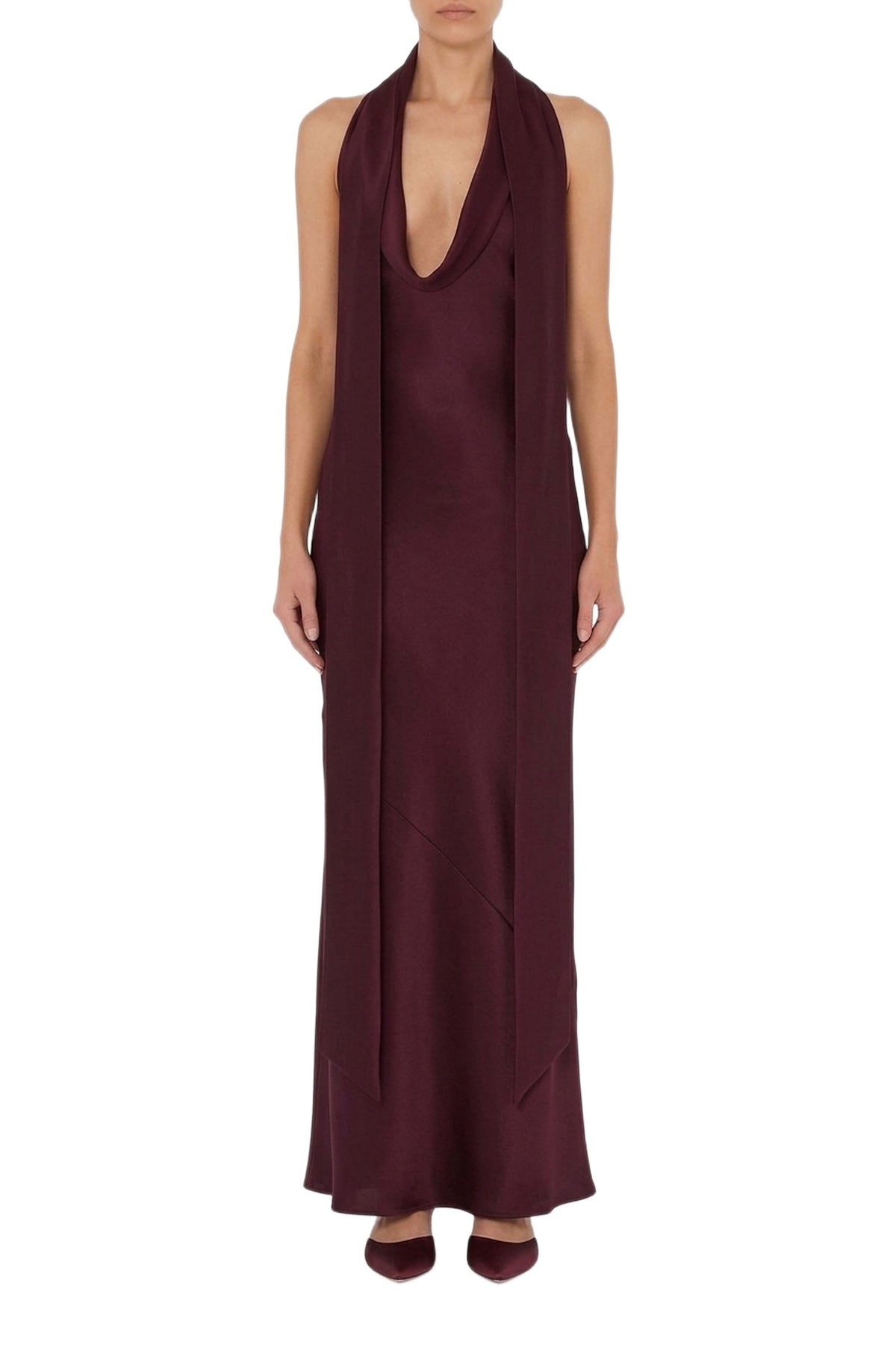 Robe longue Delphinus drapée en satin - Mahogany