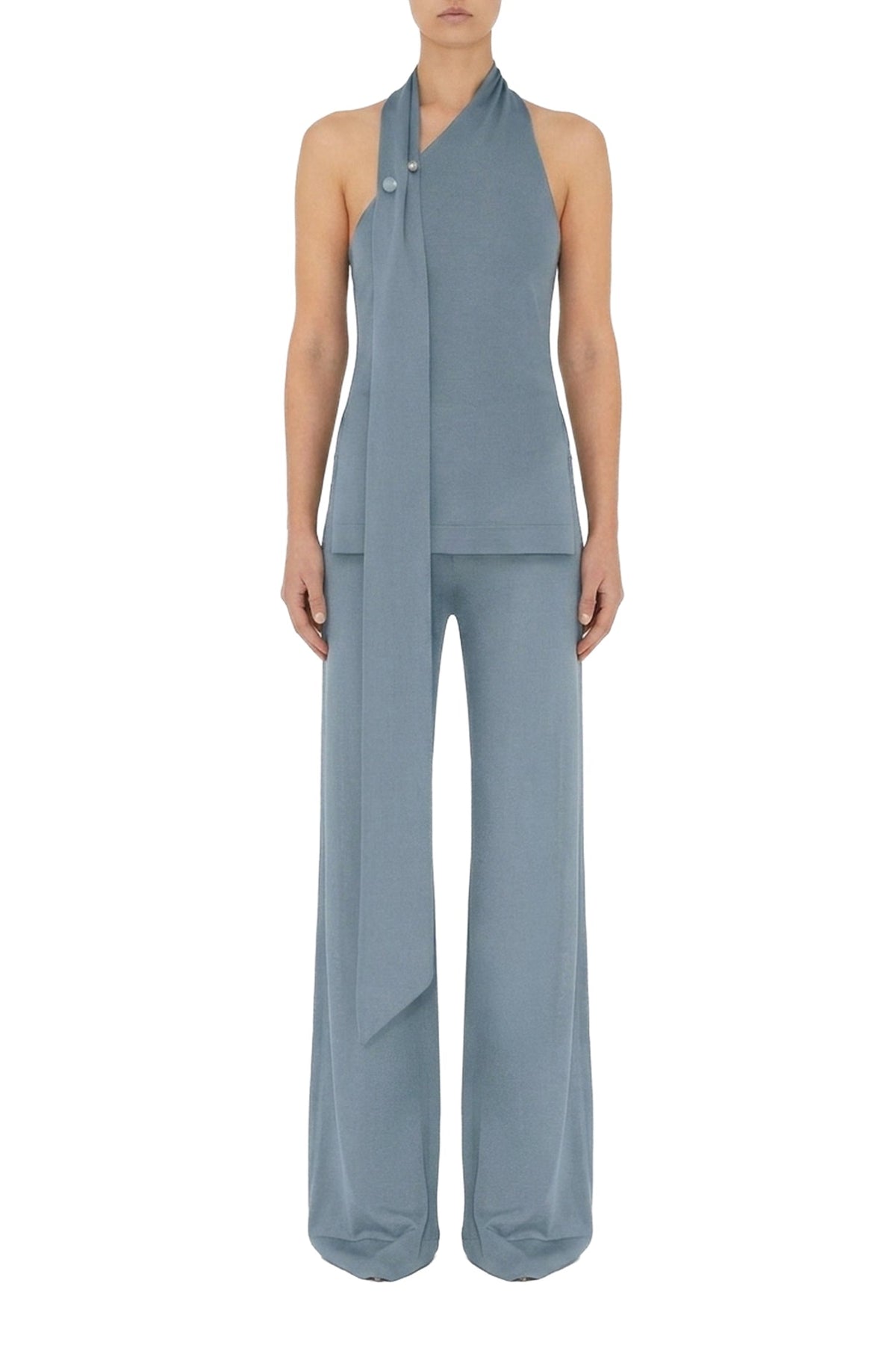 Wide Leg Knit Trouser - Dove Blue