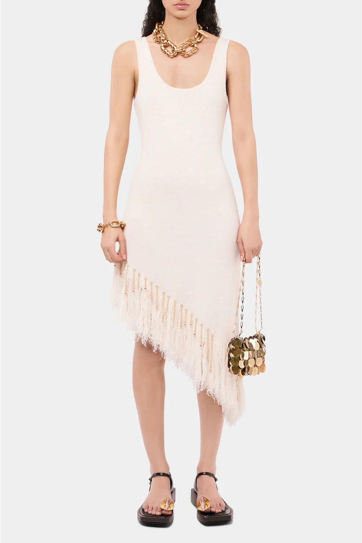 Robe asymétrique à franges en lin - Natural White