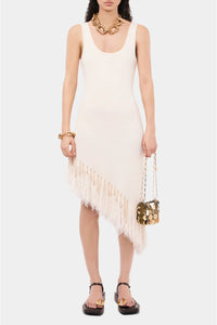 Asymmetrical fringed dress in linen - Natural White