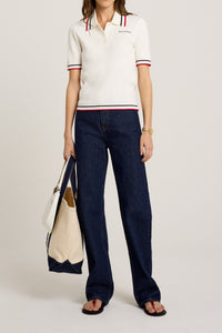 Serif Logo Mini Cable Polo - Off White & Navy & Red