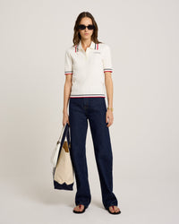 Serif Logo Mini Cable Polo - Off White & Navy & Red