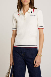 Serif Logo Mini Cable Polo - Off White & Navy & Red