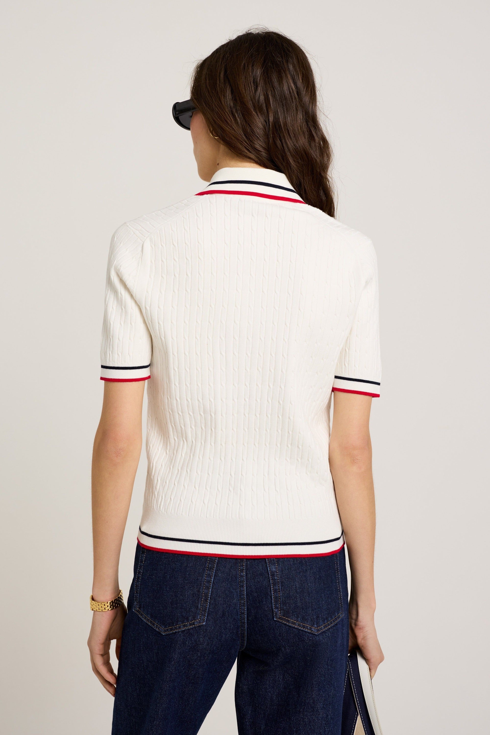 Serif Logo Mini Cable Polo - Off White & Navy & Red