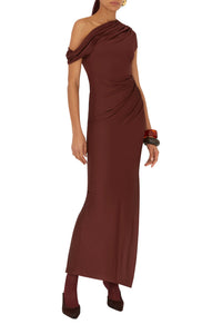 Robe Cascading épaules dénudées - Mahogany