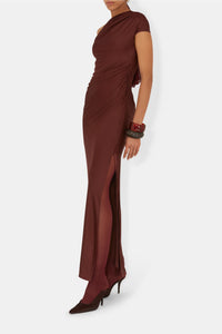 Robe Cascading épaules dénudées - Mahogany