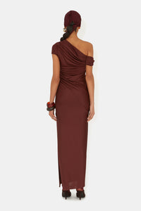 Robe Cascading épaules dénudées - Mahogany