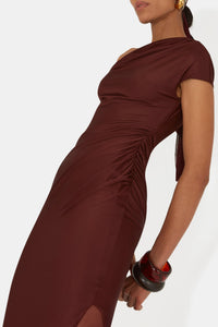 Robe Cascading épaules dénudées - Mahogany