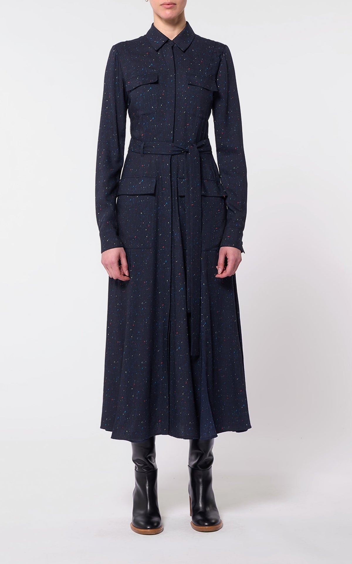 Dark Navy Multi / Robe Meyer en laine - Dark Navy Multi