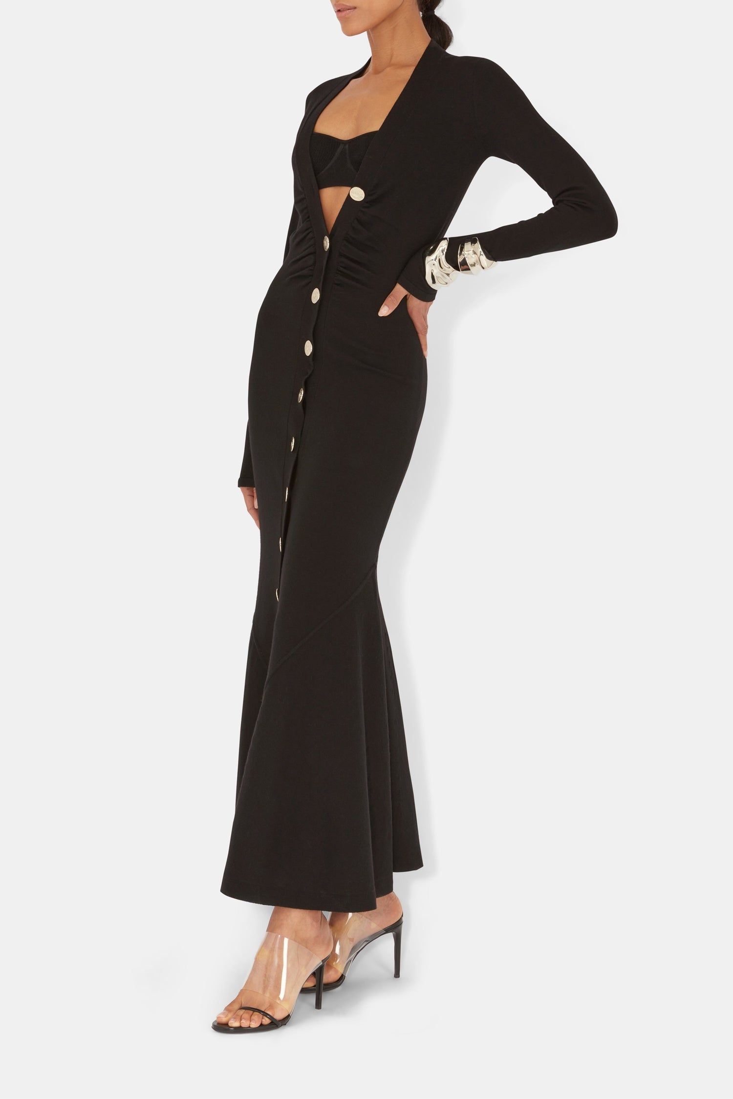 Robe boutonnée en laine - Black