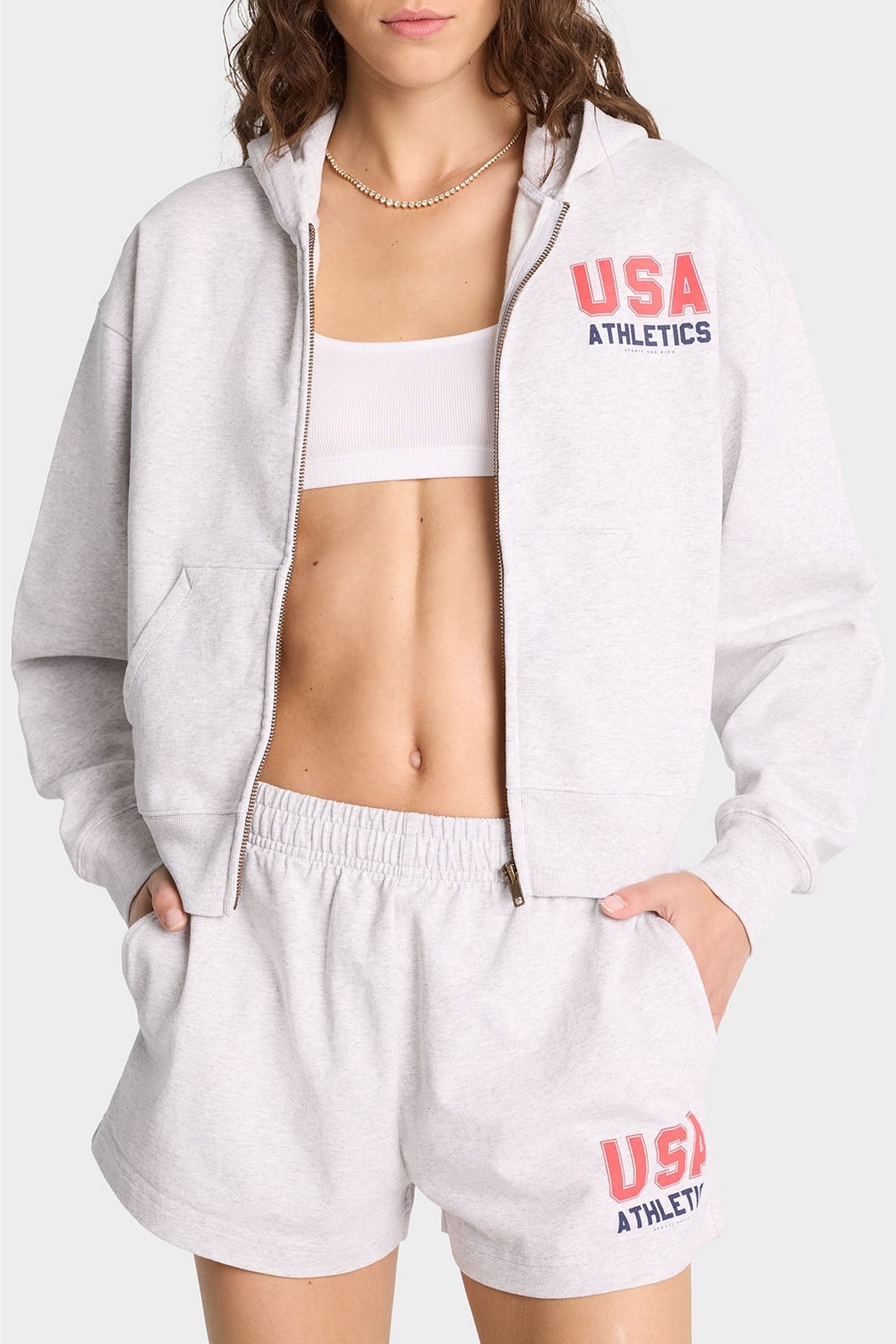 Sweat à capuche USA zippé - Heather Gray