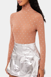 Turtleneck jumper with crystals - New Caramel
