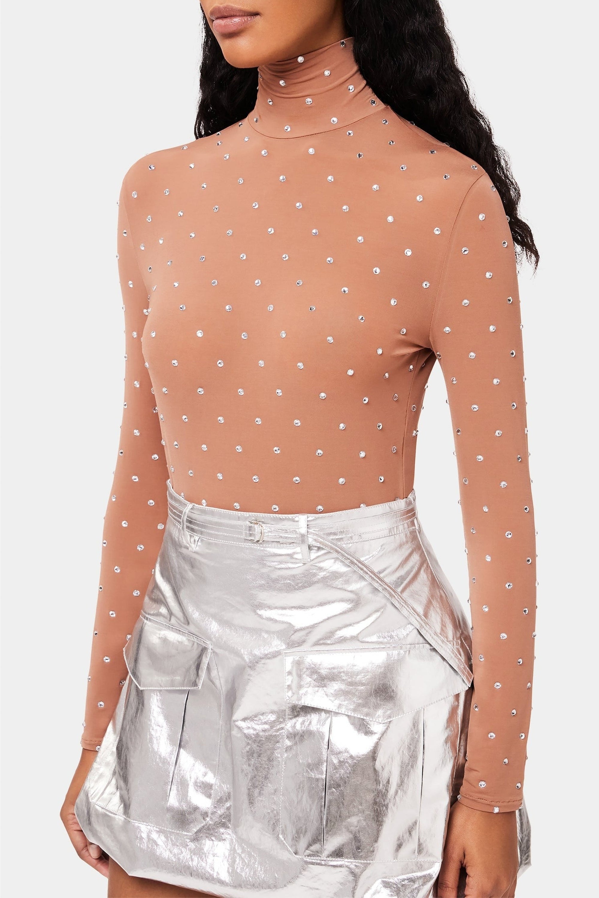 Turtleneck jumper with crystals - New Caramel