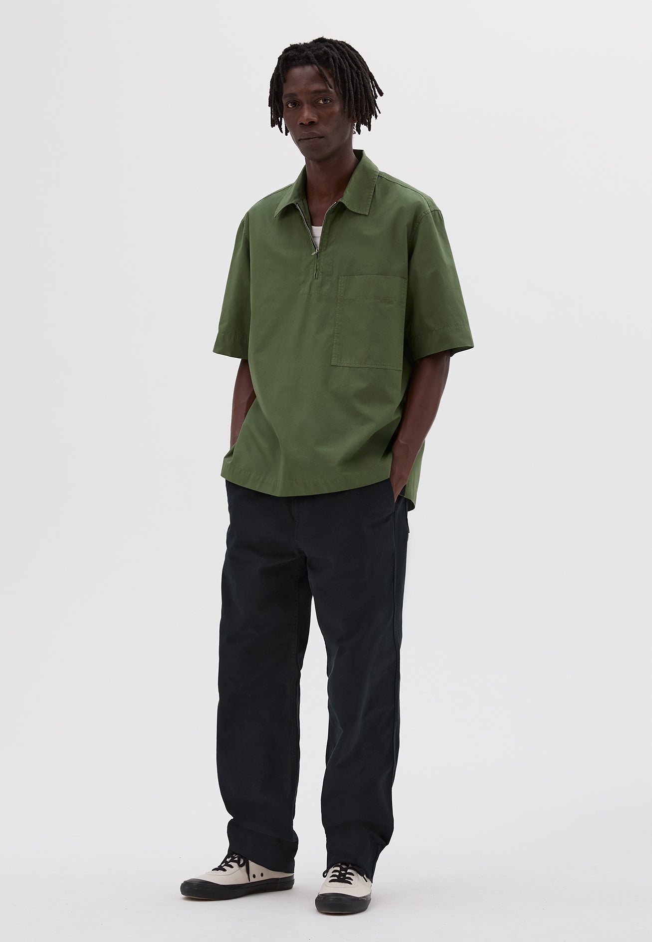 Chemise à enfiler à zip - Green