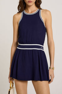 Robe courte SRC sans manches plissée - Navy & White