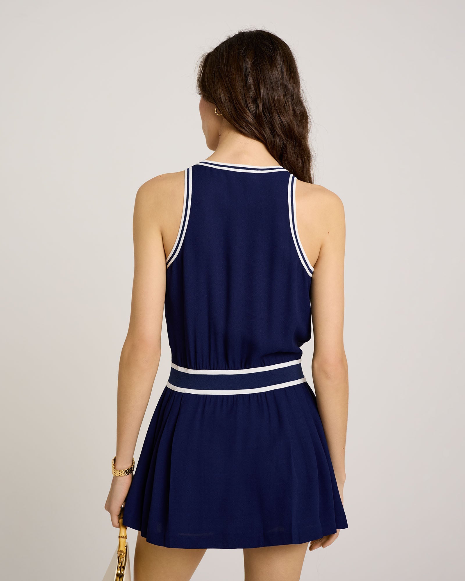 Robe courte plissée sans manches - Navy