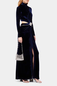 Jupe longue drapée en velours - Navy Poseidon