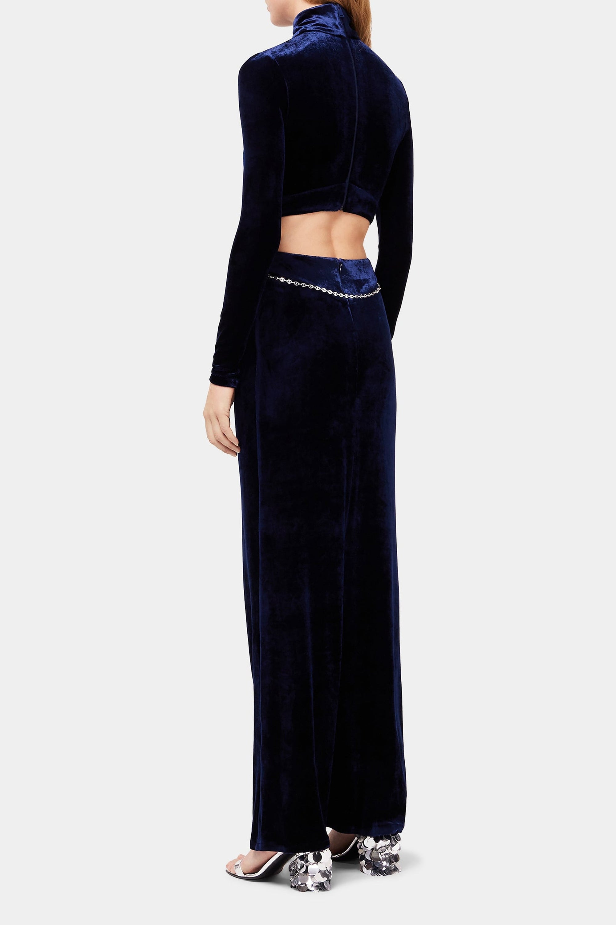 Jupe longue drapée en velours - Navy Poseidon