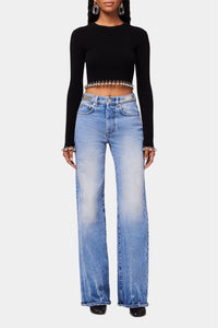 Pull court avec perles en laine - Black