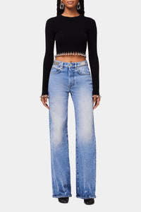 Pull court avec perles en laine - Black