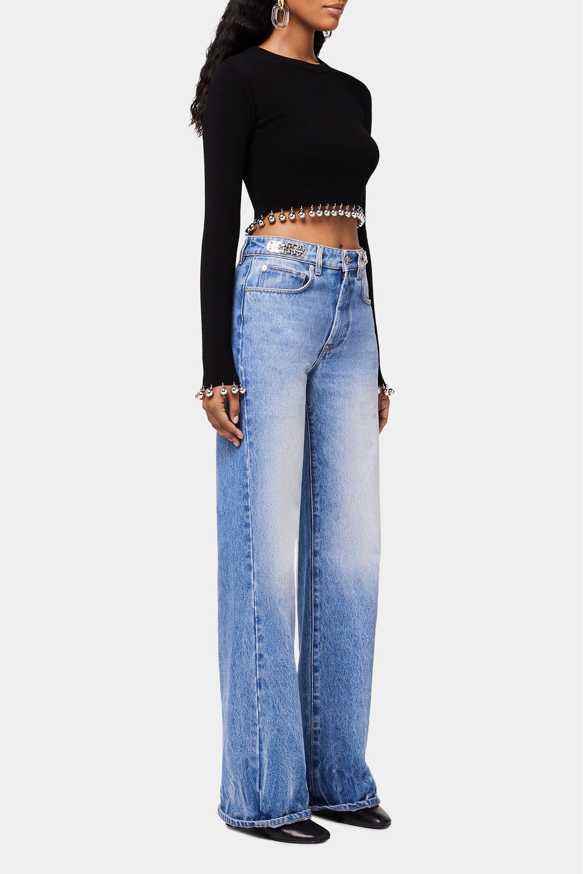 Pull court avec perles en laine - Black