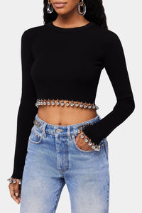 Pull court avec perles en laine - Black