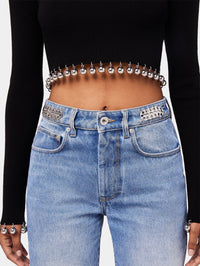Pull court avec perles en laine - Black