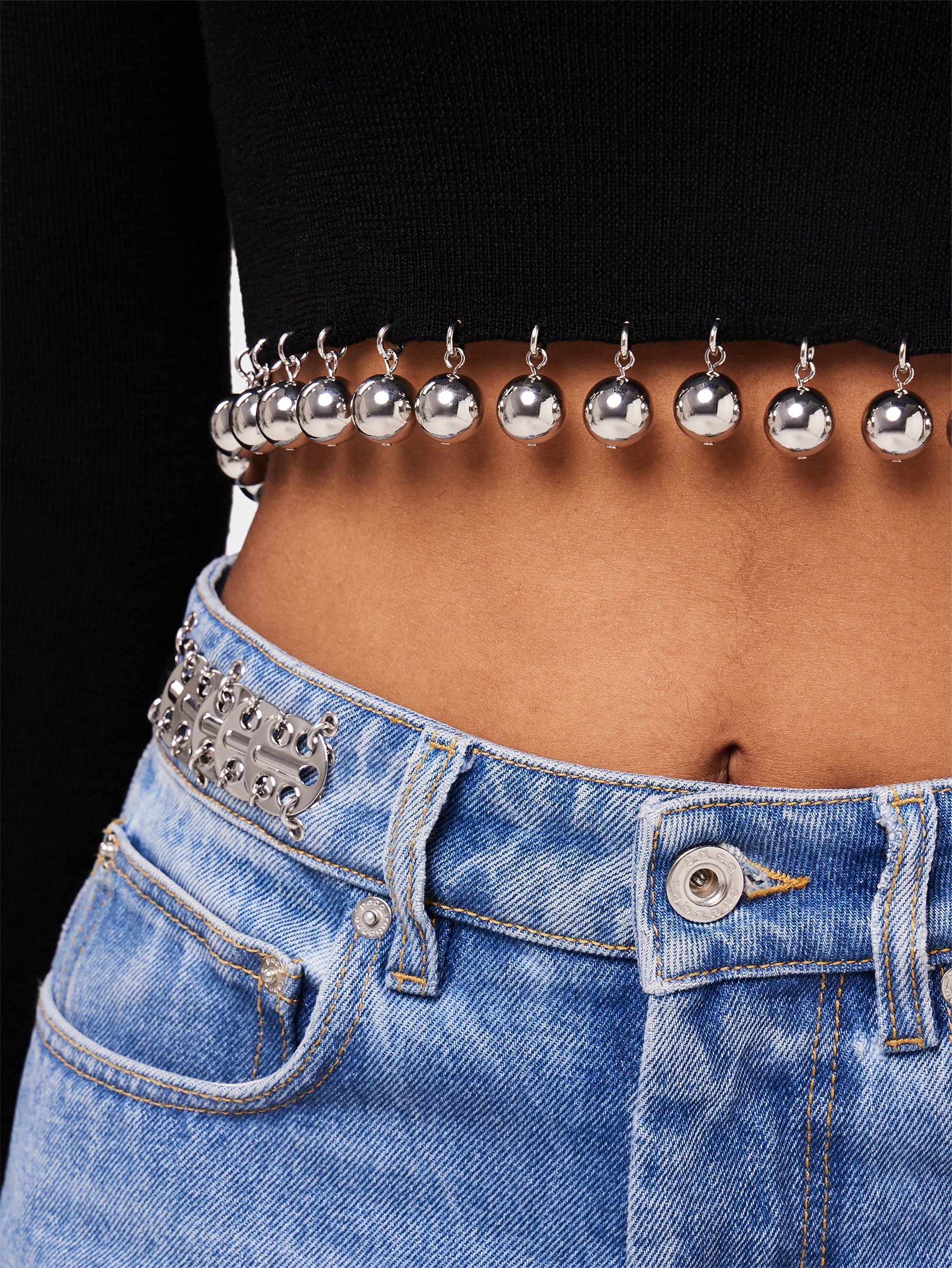 Pull court avec perles en laine - Black
