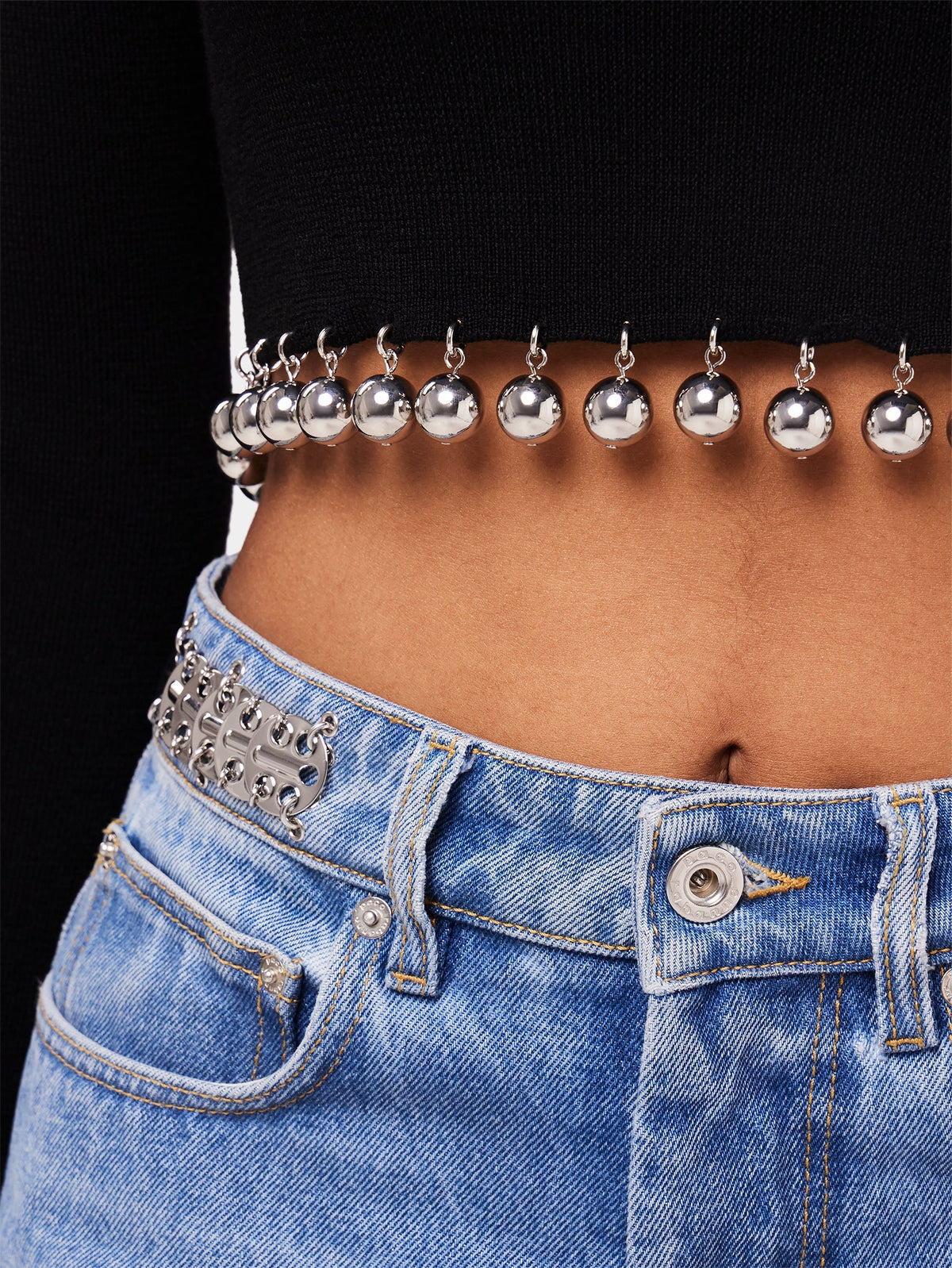Pull court avec perles en laine - Black