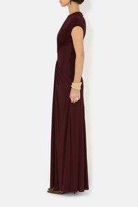 Robe longue Cascading à manches courtes - Mahogany