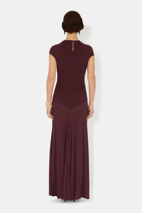 Robe longue Cascading à manches courtes - Mahogany