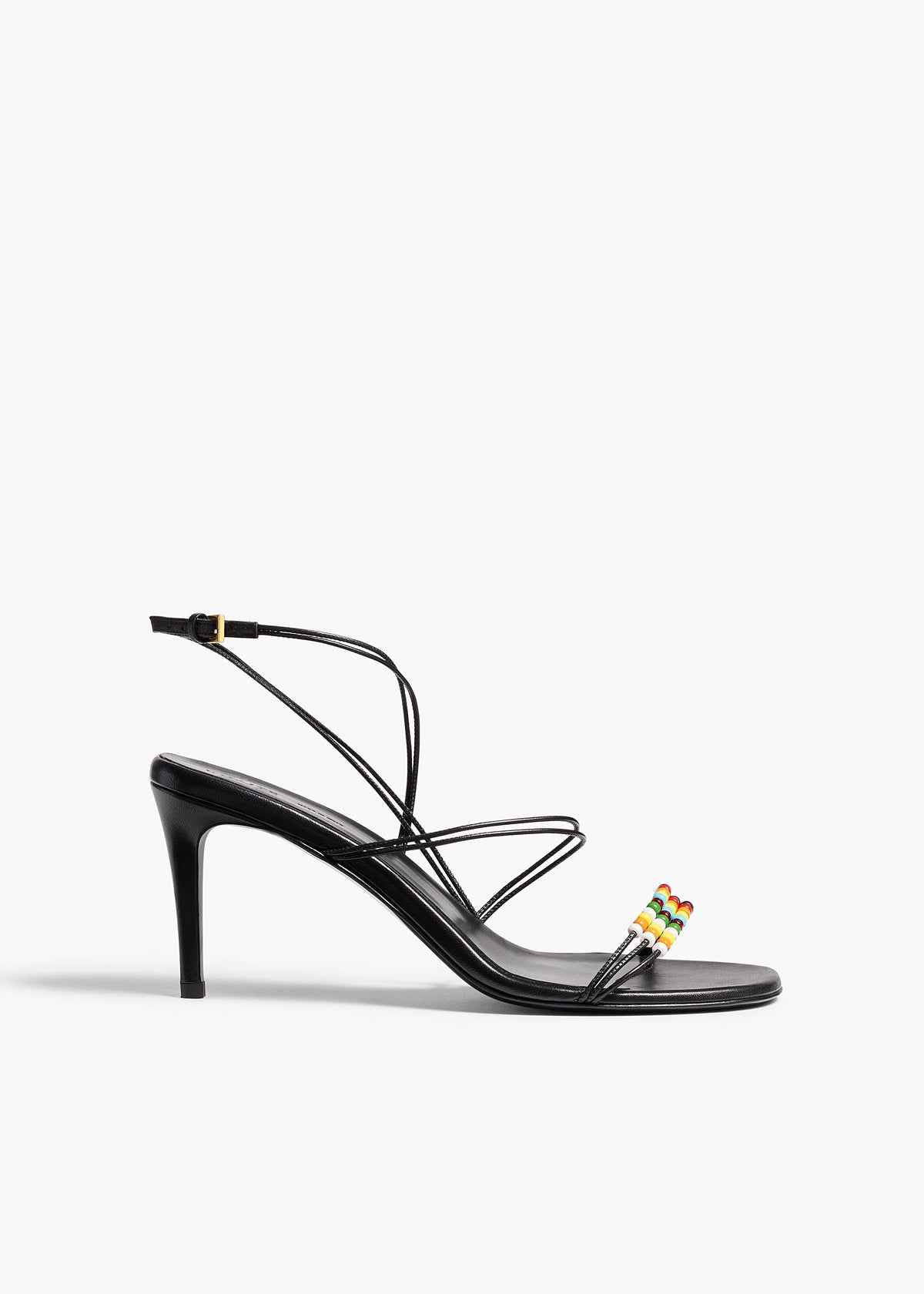 Black Multi Loop Sandal With Beads In Black Leather - Black Multi