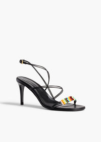 Black Multi Loop Sandal With Beads In Black Leather - Black Multi