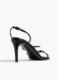 Black Multi Loop Sandal With Beads In Black Leather - Black Multi