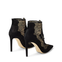Bottines Lorre à bout pointu 100 en daim et dentelle - Black