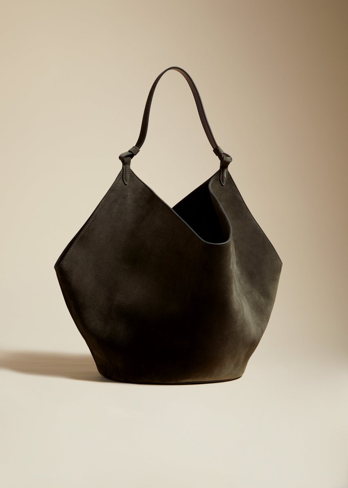 Dark Olive The Medium Lotus Tote In Dark Olive Suede - Dark Olive