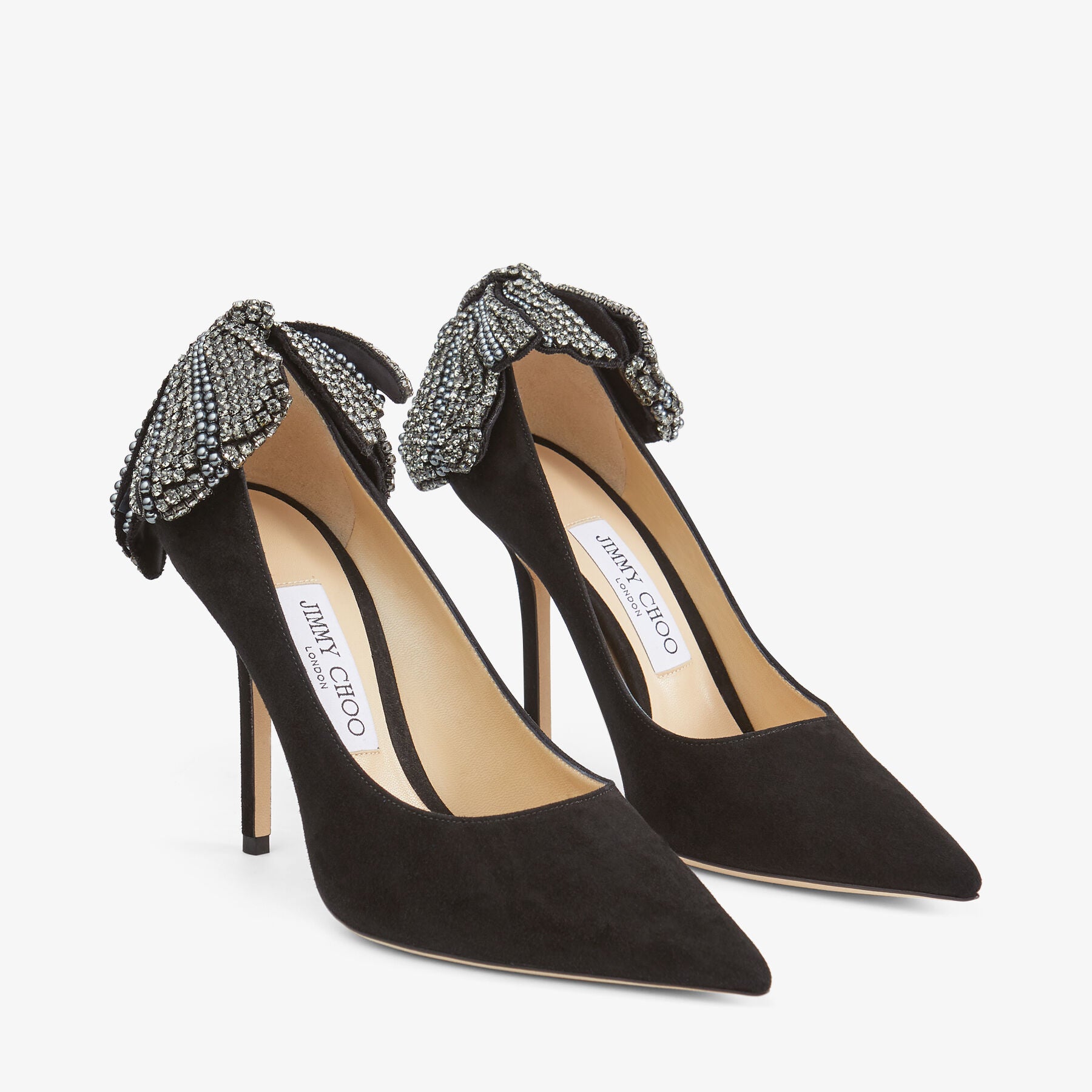 Escarpins Love orné de perles et cristaux 100 en daim - Black Mix