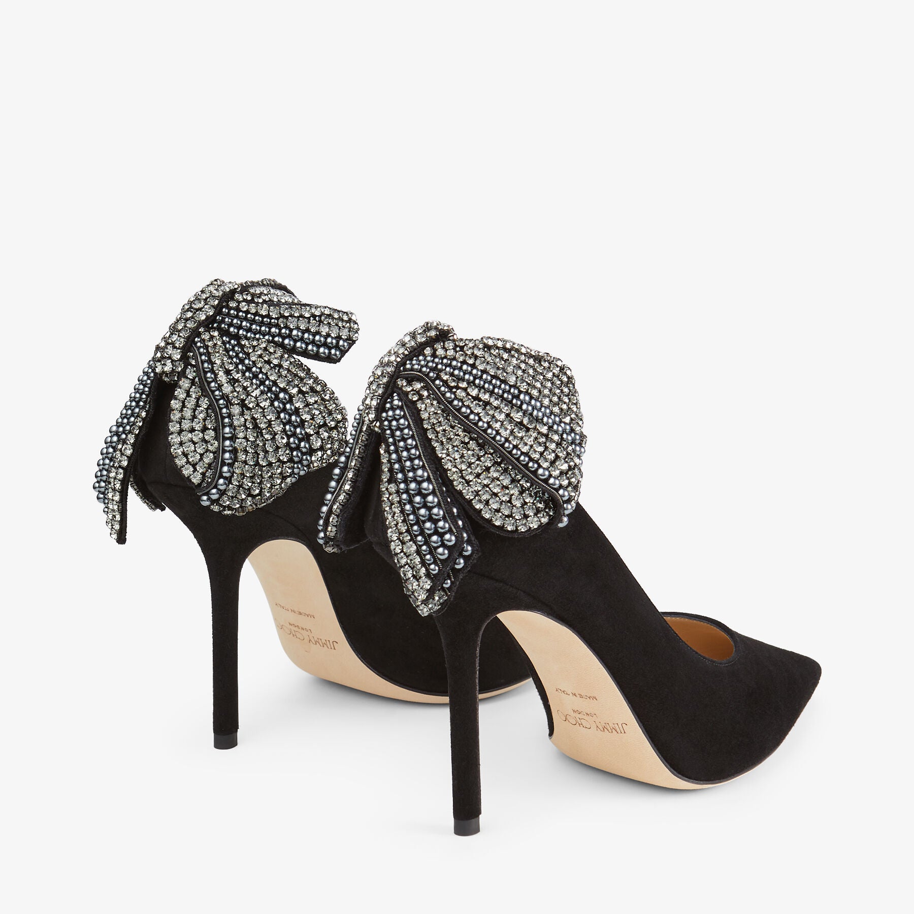 Escarpins Love orné de perles et cristaux 100 en daim - Black Mix