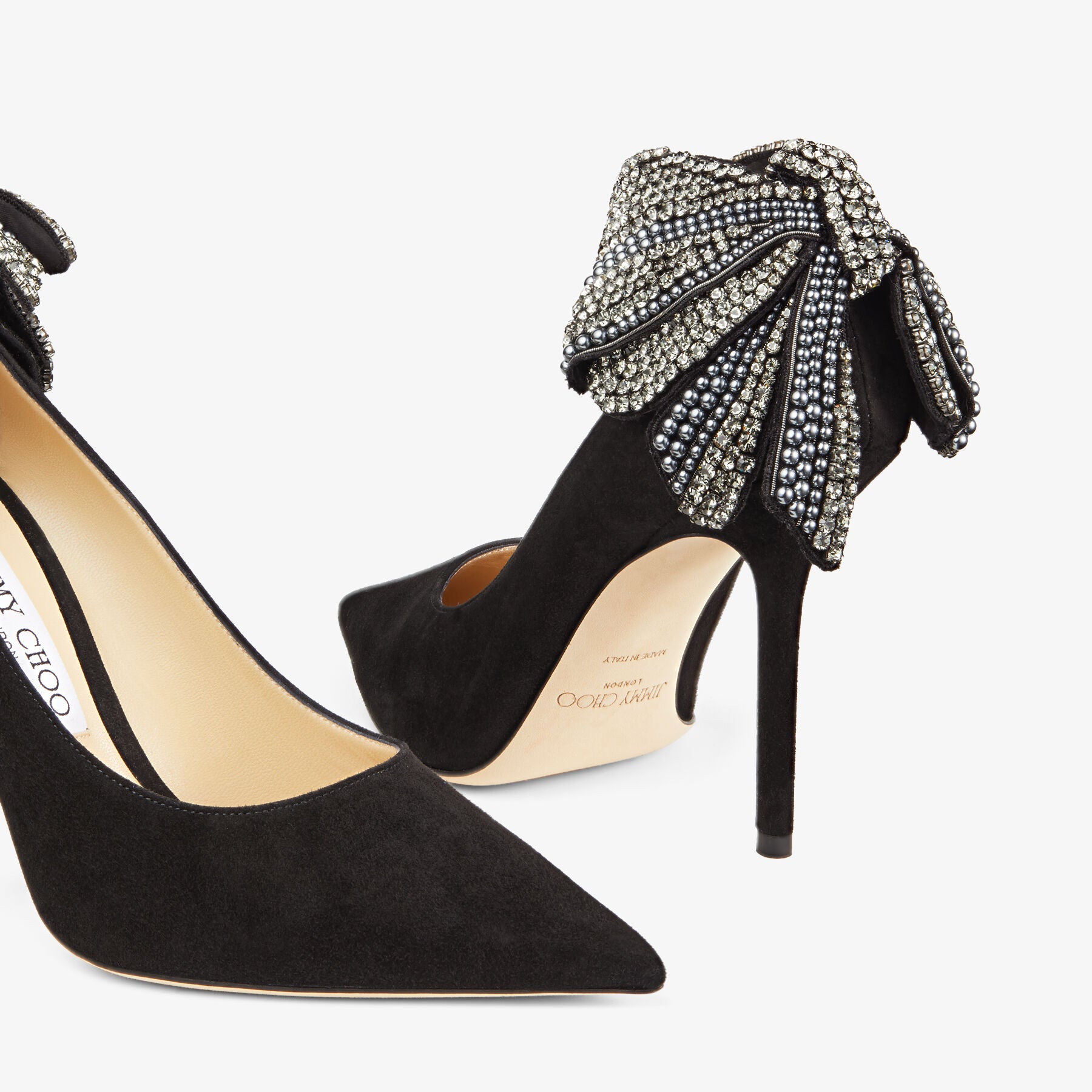 Escarpins Love orné de perles et cristaux 100 en daim - Black Mix