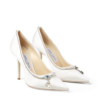 Escarpins Love à bout pointu 100 en satin à cristaux - Ivory & Blue Mix