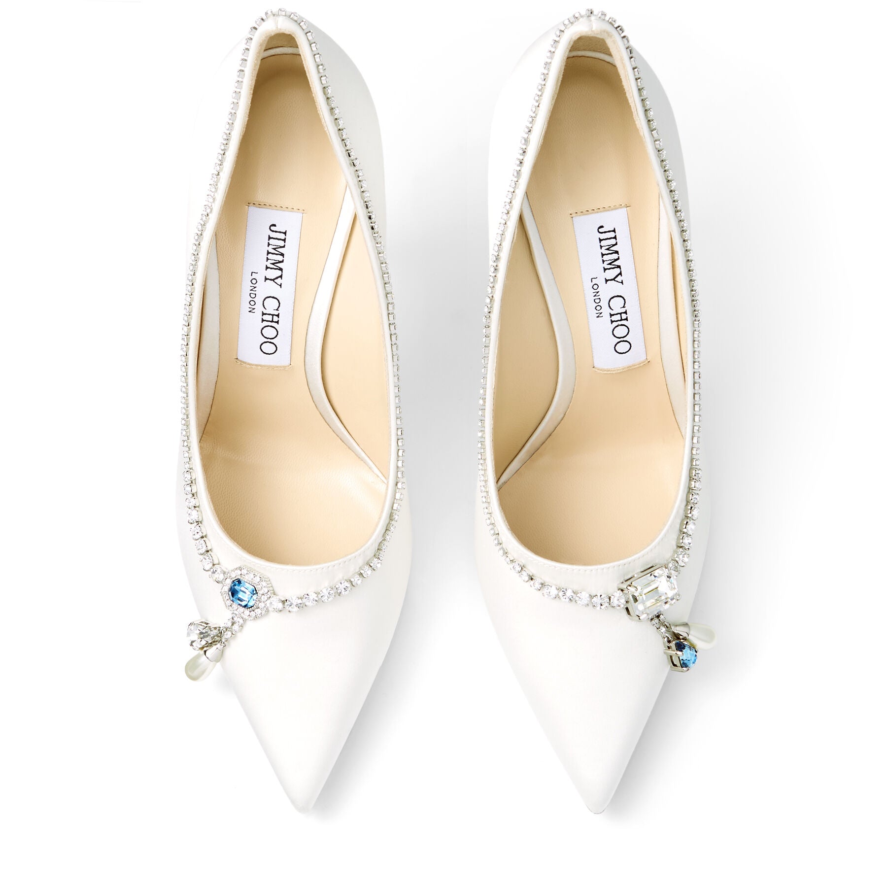 Escarpins Love à bout pointu 100 en satin à cristaux - Ivory & Blue Mix