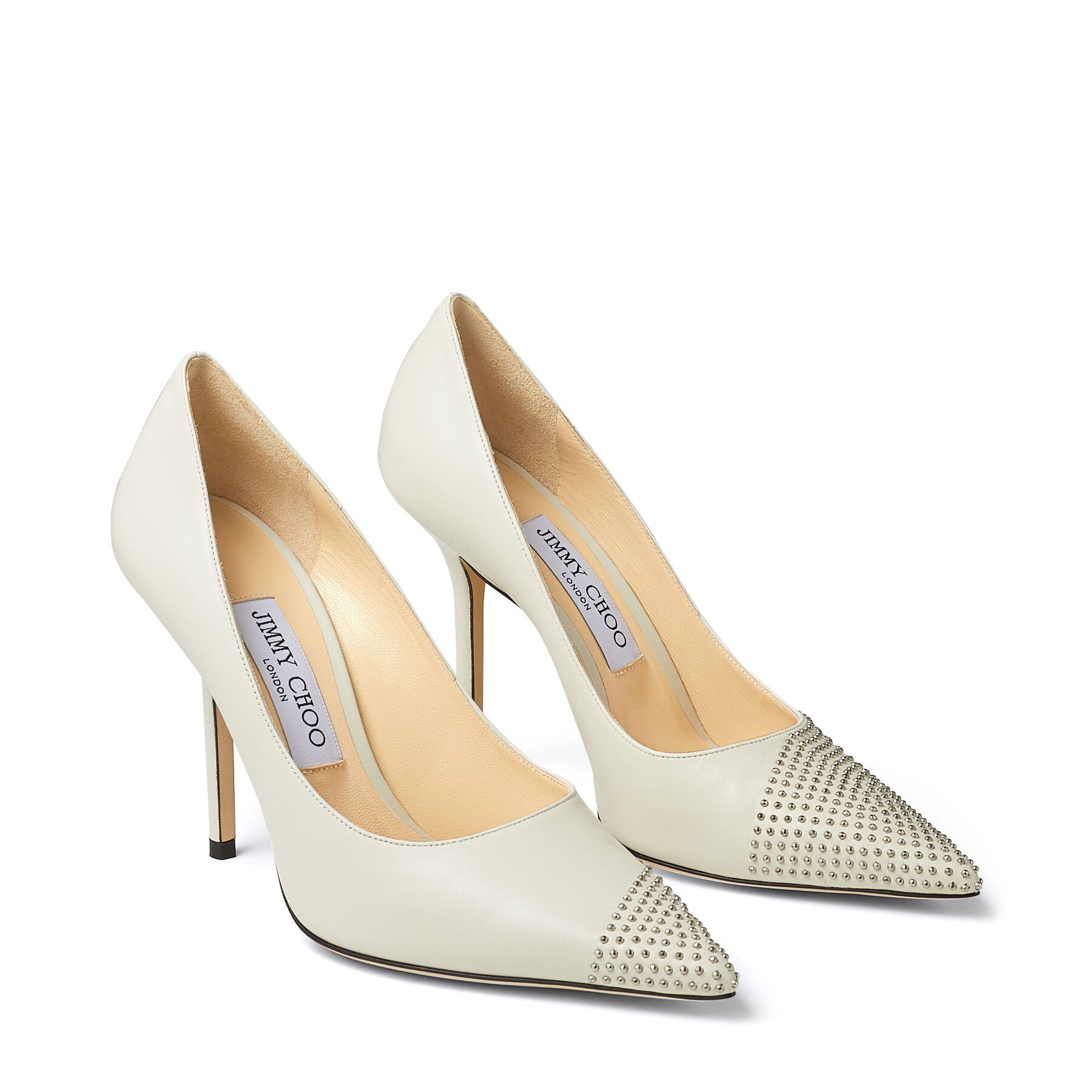 Love 100 leather studded pointy pumps - Latte & Silver