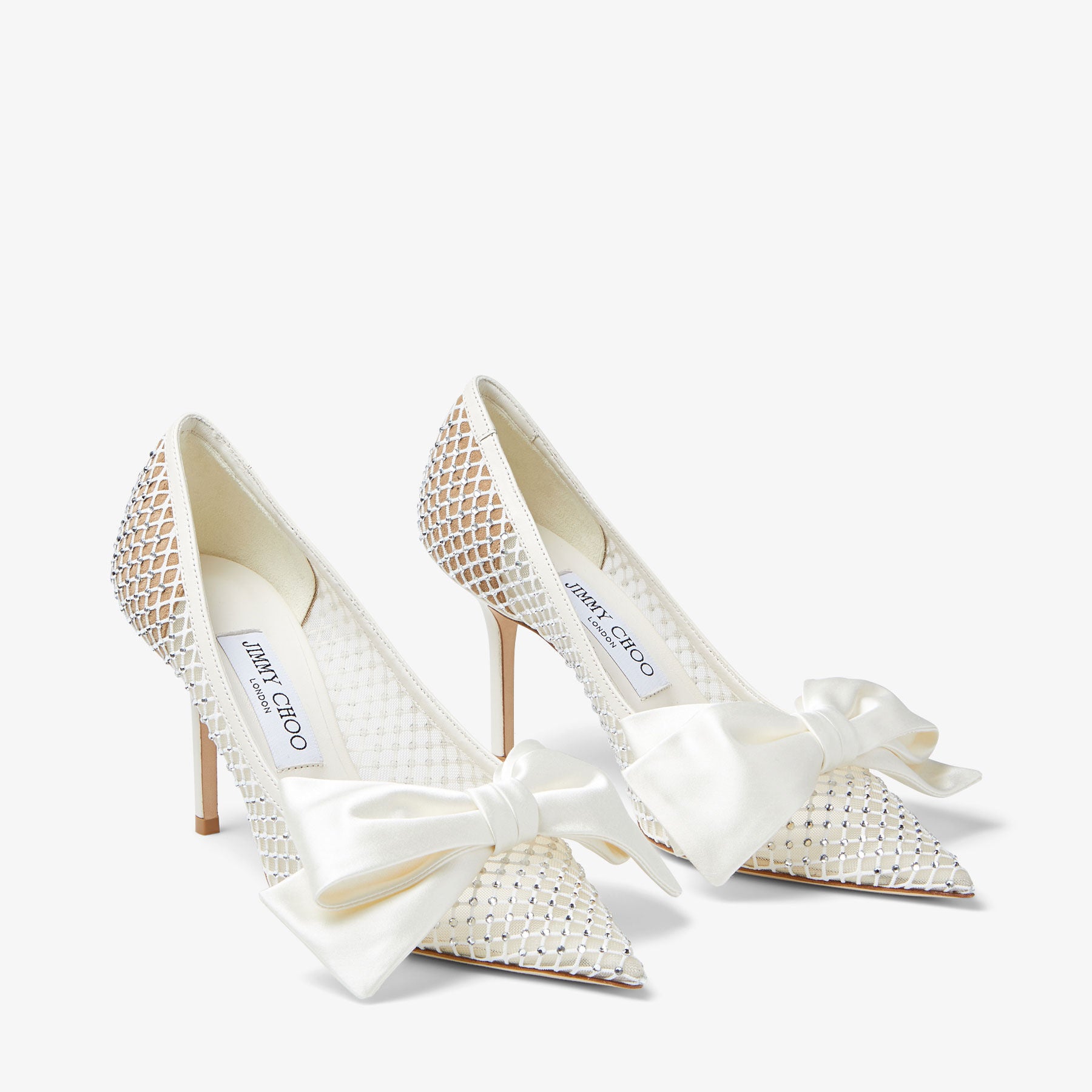 Love 85 satin and fishnet court shoes with bow - Ivory & Crystal