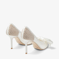 Love 85 satin and fishnet court shoes with bow - Ivory & Crystal