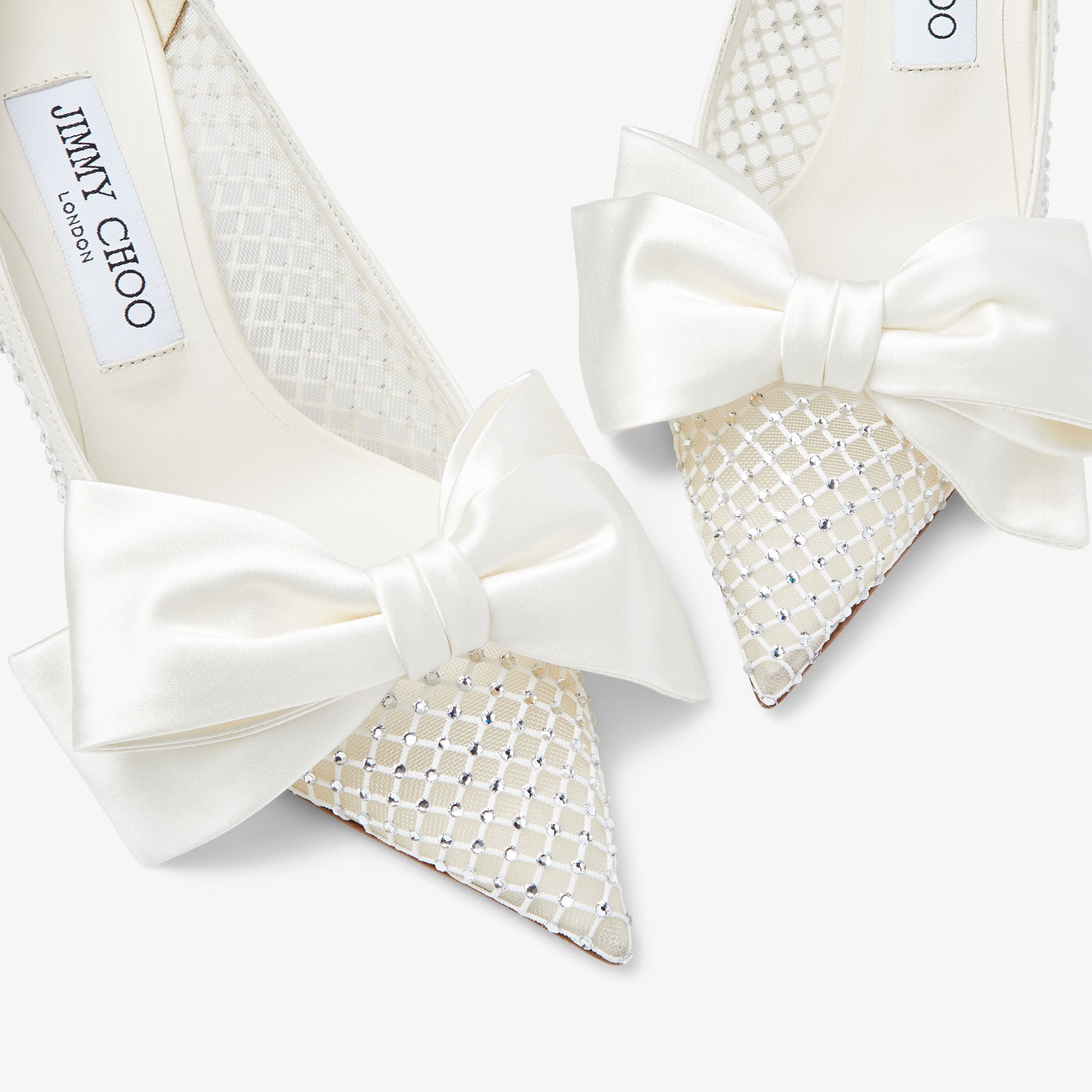 Love 85 satin and fishnet court shoes with bow - Ivory & Crystal
