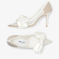Love 85 satin and fishnet court shoes with bow - Ivory & Crystal