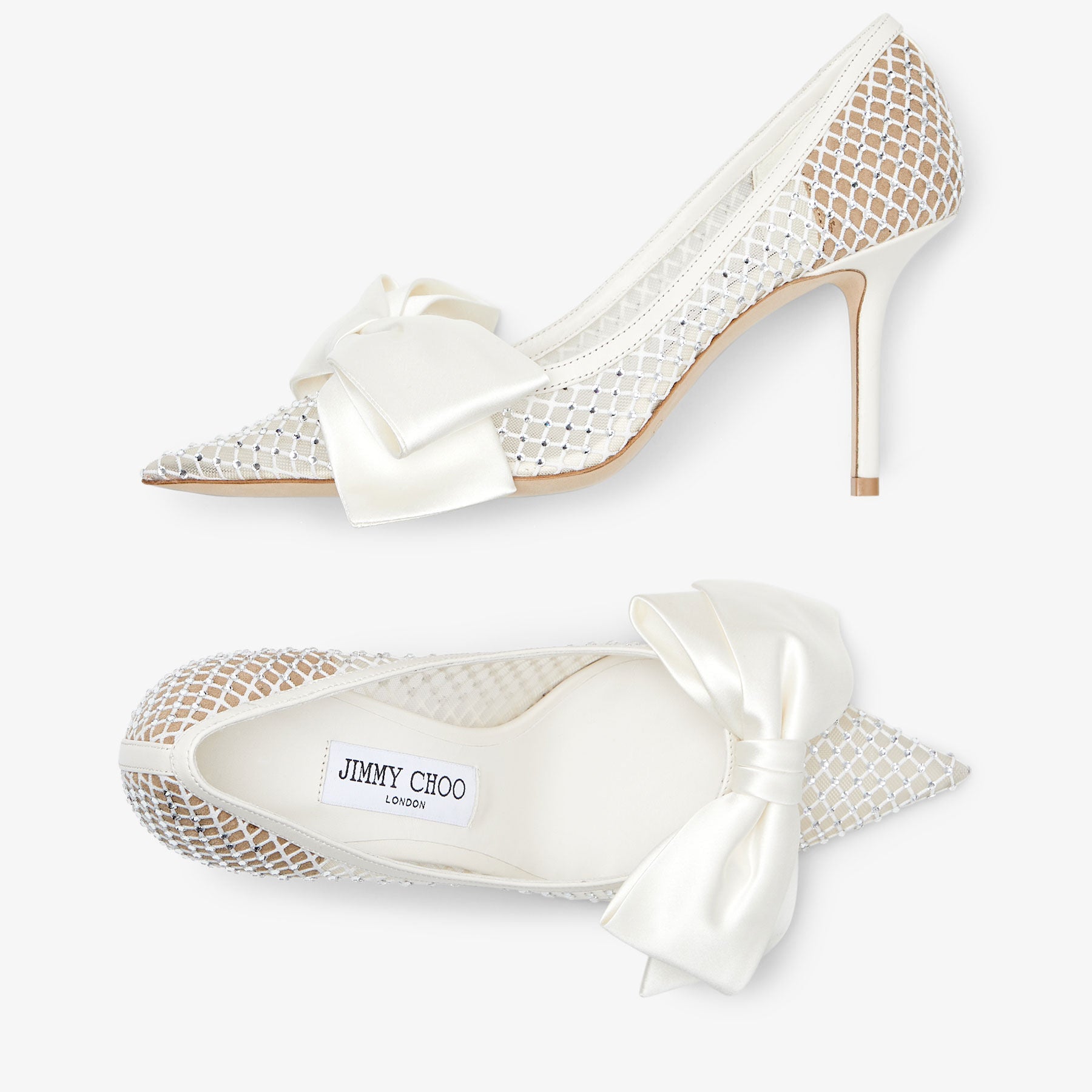 Love 85 satin and fishnet court shoes with bow - Ivory & Crystal